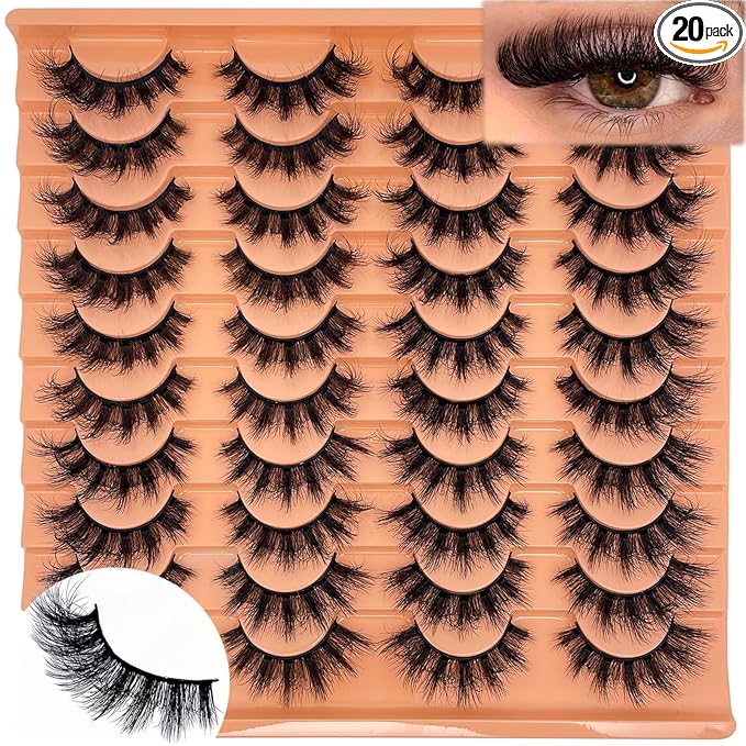 Mink Lashes Fluffy Cat Eyelashes Wispy Dramatic Volume 3D EyeLash D Curl 18mm Full Strips Lashes Thick That Look Like Extensions False Mink Eyelashes Pack YH304