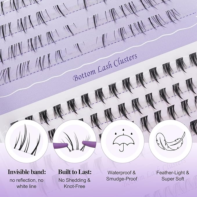 B&Q Bottom Lashes Clusters 3 Styles Spikes and Bottom Lash Clusters 180PCS Bottom Eyelashes Natural, Manga & Dramatic Bottom Lashes Individual Invisible Band 6-8MIX with Bottoms for Under Eye Makeup