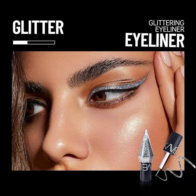 Glitter Liquid Eyeliner Colorful Set, 5 Colors Metallic Shimmer White Silver Gold Rose Eyeliner Waterproof Long Lasting Sparkle Glitter Liquid Eyeshadow Dazzling Mother's Day Eye Makeup for Women