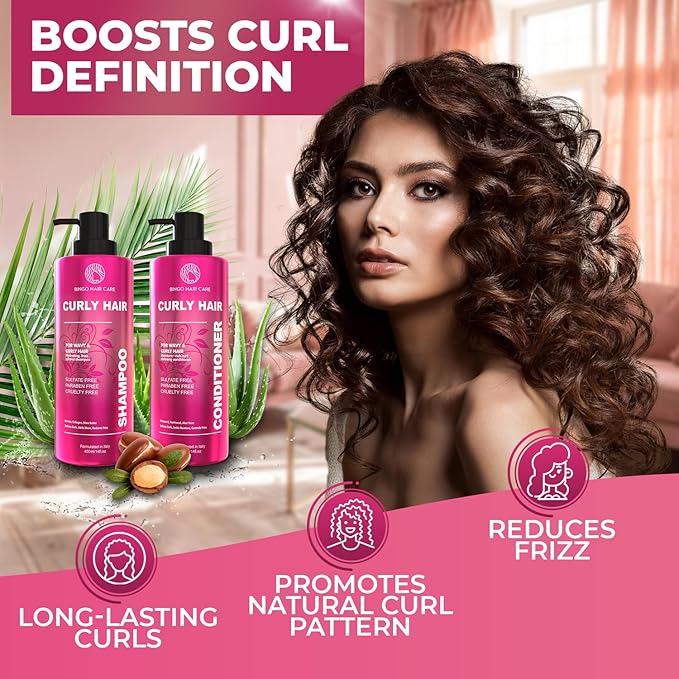 Curly Shampoo and Conditioner Set - Sulfate Free Moisturizing Formula - Deep Treatment for Curly and Permed Hair Women and Men - 14 Fl Oz (Set of 2)