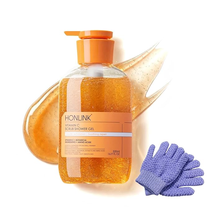 Matte Finish Body Wash with Bath Gloves Set, Gentle Daily Cleanser for Women & Men, Refreshing Shower Gel with Exfoliating Bath Gloves, Suitable for All Skin Types