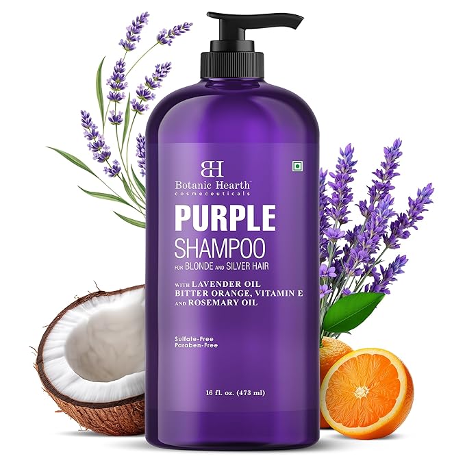 Botanic Hearth Purple Shampoo 16 Fl Oz | For All Shades Of Blonde, Silver & Gray Hair | With Lavender Oil, Vitamin E & Rosemary Oil | Sulfate & Paraben Free