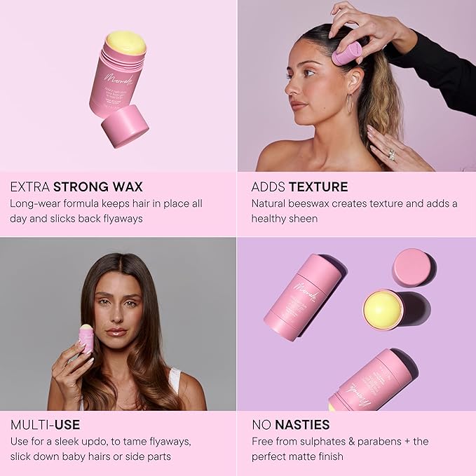 Mermade Mini Hair Styling Wax Stick for Women - Fly Away Control Stick for Sleek Hair, Slick Back Smoothing for Frizz, Edges, & Flyaways, Long Lasting Hold - Pink (Pack of 1)