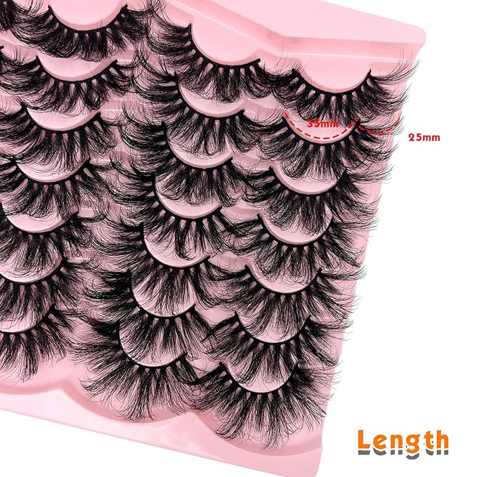 loladook 25 mm Lashes Mink Wispy 3D Big Long Dramatic Lashes Pack D Curl 25mm Eyelashes Strip Thick Faux Mink Eyelashes