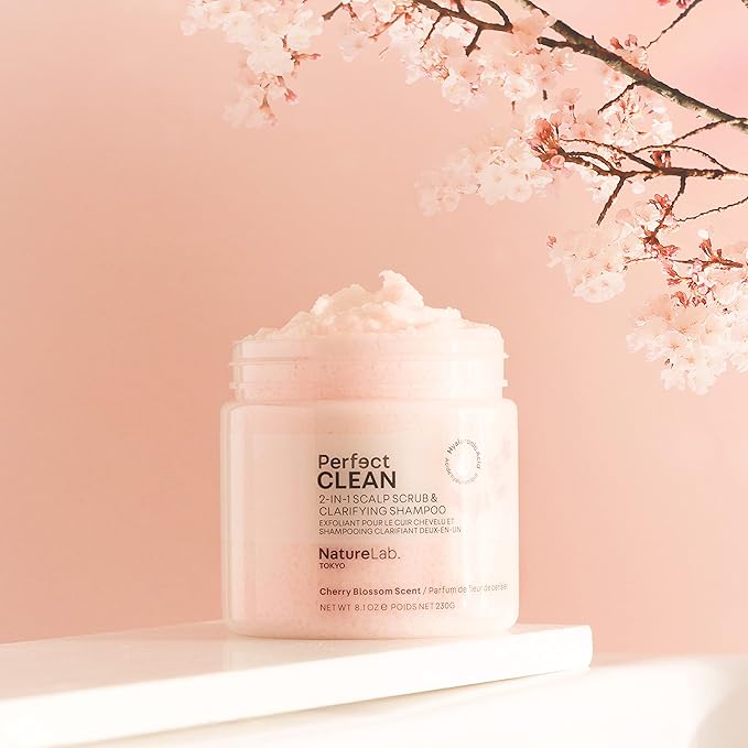 NatureLab.TOKYO Perfect Clean Scalp Scrub LIMITED EDITION Sakura Scent:2-in-1 Hair Treatment to Clarify and Remove Product Buildup for Immense Shine I Cherry Blossom Scent | 8.1 OZ