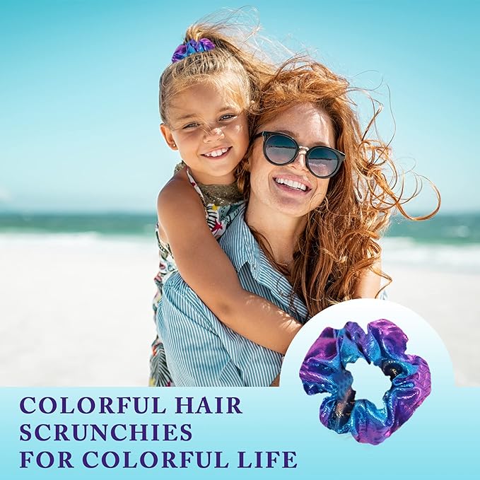 12 Pcs Scrunchies for Women, Shiny Metallic Hair Scrunchies for Girls, Hair Ties Elastic Hair Bands Ropes, Soft Ropes Ponytail Holder Hair Accessories(Gradient Metallic)