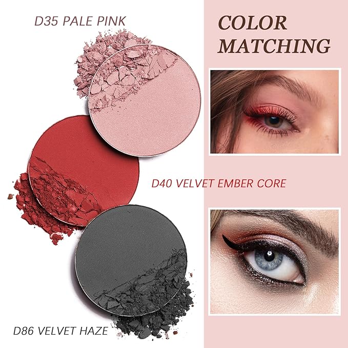 Refillable Eyeshadow Palette - Matte/Glitter/Duo-Chrome Pressed Powder & Cream Formula, Neutral/Shimmer/Smokey Multichrome, Travel-Friendly Iron Pan Refills (Matte, D35)