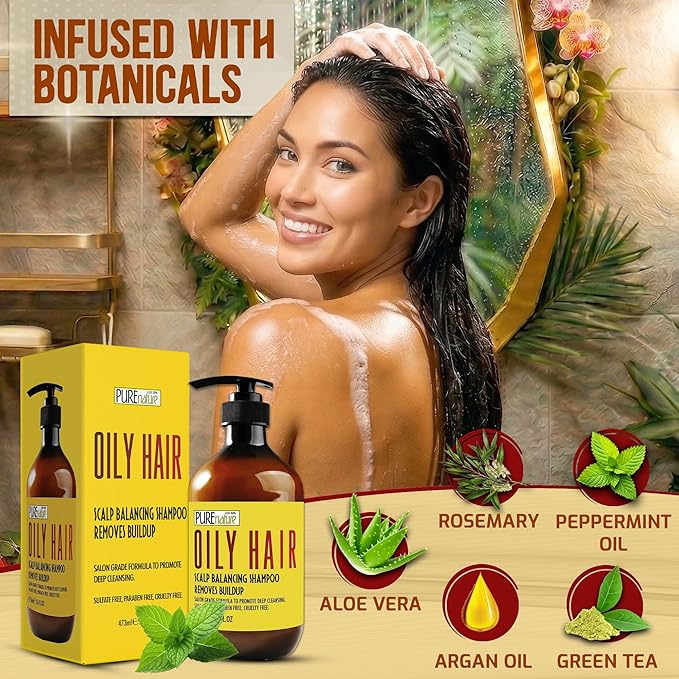 Oily Hair Shampoo - Sulfate Free Buildup Remover for Itchy Scalps - Deep Cleanse Shampoo for Dandruff and Flake Treatment for Men and Women - Paraben Free, Salon Professional Formula - 16 Fl Oz