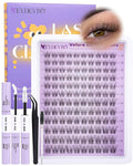 EYDEVRO Velure Lash Clusters Kit Natural Eyelash Clusters Kit Wispy Cluster Eyelash Extensions 120 Pcs 10-16mm C Curl Cluster Lashes Clear Band Individual Lashes White Lash Bond Seal Tweezers Brush
