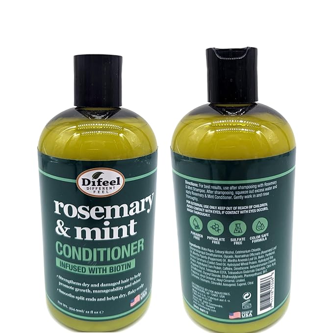 Difeel Rosemary and Mint Hair Strengthening Conditioner with Biotin 12 oz. - Made with Natural Rosemary Oil for Hair Growth