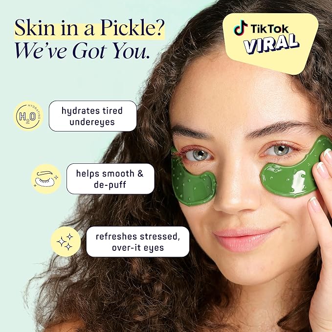 SpaLife In a Pickle Hydrogel Under Eye Patches for Dark Circles | Pickle Under Eye Patches for Puffy Eyes | Hydrating Undereye Masks for Bags and Puffiness | Pack of 8 Pairs (8 Undereye Treatments)