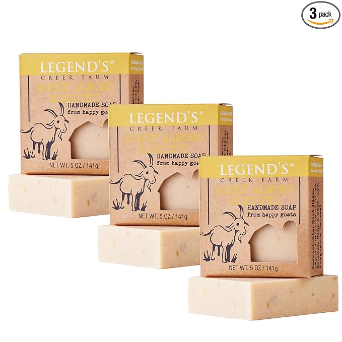 Legend's Creek Farm Goat Milk Soap - Cleansing Moisturizing Bar for Hands and Body - 5 Oz Creamy Lather, Nourishing, Gentle Natural Soap for Sensitive Skin (Honey Almond Biscotti, Pack of 3)