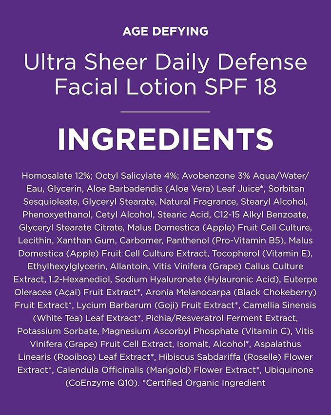 Andalou Naturals Ultra Sheer Daily Defense Facial Lotion, SPF 18, 2.7 oz, with Resveratrol CoQ10 and Antioxidants, Lightweight, Hydrating Facial Moisturizer