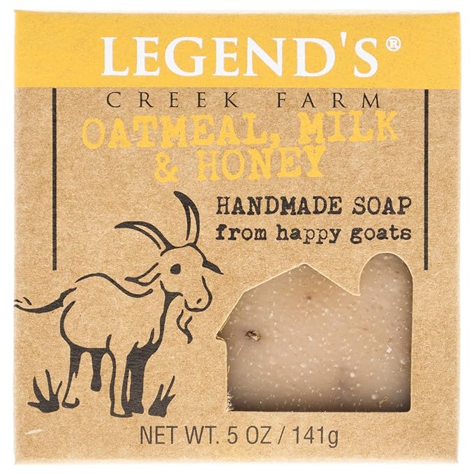 Legend's Creek Farm Goat Milk Soap - Cleansing Moisturizing Bar for Hands and Body - 5 Oz Creamy Lather, Nourishing, Gentle Natural Soap for Sensitive Skin (Oatmeal, Milk & Honey, Pack of 1)