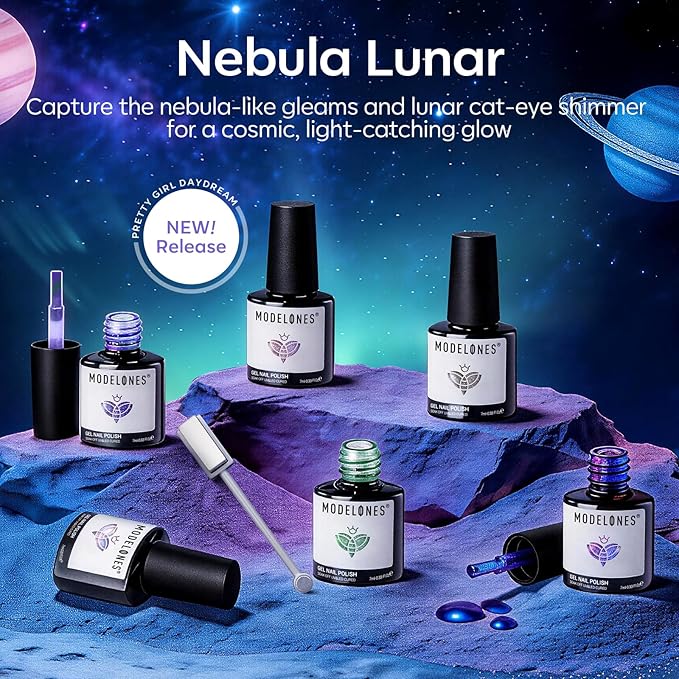 modelones Cat Eye Gel Nail Polish Set, 6 Colors Aurora Galaxy Pearlescent 9D Cateye Glitter Gel Polish kit Blue Green Purple Mermaid Nail Polish with Magnet Soak Off LED Nail Art Starter Kit DIY Gift