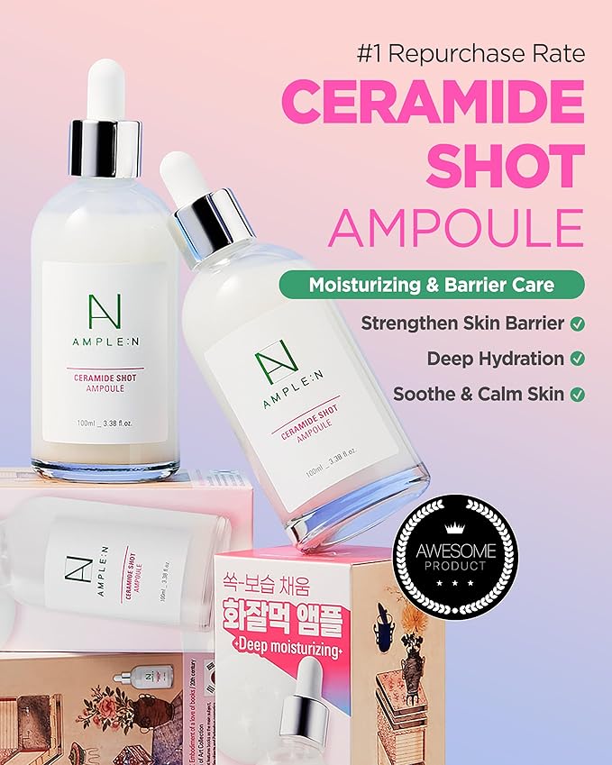 AMPLE:N Ceramide Shot Ampoule K-Edition – Korean Heritage Chaekgado Art Packaging – Anti Aging Hydrating Serum with Ceramide 50,000ppm for Deep Moisturization – Strengthens Skin Barrier, 3.38 fl.oz.