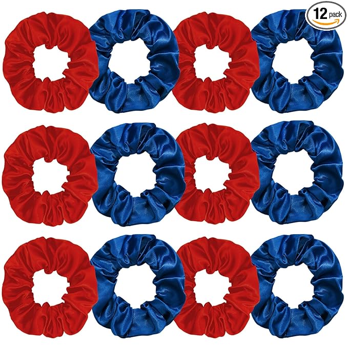 Silk Satin Scrunchies for Women Girls 12 PCS Blue & Red Hair Scrunchies Silk Satin Hair Ties for Thick Hair Bulk Hair Ties Hair Accessories