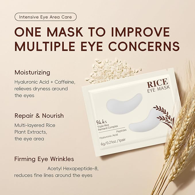 Rice Eye Mask, Under Eye Patches Collagen Pads for Puffy Eyes, Dark Circles, Bags and Wrinkles, Relieves Pressure and Reduces Wrinkles (5 Pairs)