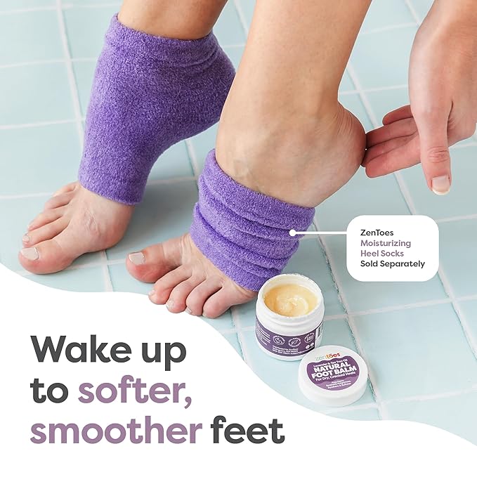 ZenToes Natural Foot Balm | Hydrating Cream for Dry, Cracked Heels & Feet | Enriched with Coconut, Tea Tree, Jojoba & Vitamin E Oils | Soothes & Softens Rough Skin | 2oz