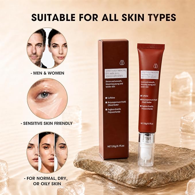 Caffeine Eye Cream, Under Eye Cream for Dark Circles Puffiness and Wrinkles Eye Bags, Multi Peptide Moisturizer Brightens Night Formula Caffeine Eyecream with Cooling Metal Tip, 0.75 fl oz
