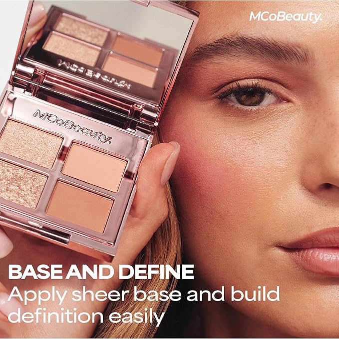 MCoBeauty Ultra Luxe Eyeshadow Quad Cheeky Chat - Pink Nude Shimmer & Matte Eye Shadow Palette - Blendable Buildable Long Wearing 4 Pan Compact with Mirror - Soft Finish Makeup - Vegan & Cruelty Free