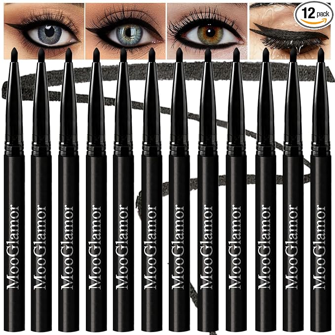 New 12 Pcs Black Eyeliner Pencil Gel Eyeliner Pen with Retractable and Waterproof Eye Liner for Bold and Defined Eye Liner（Black）