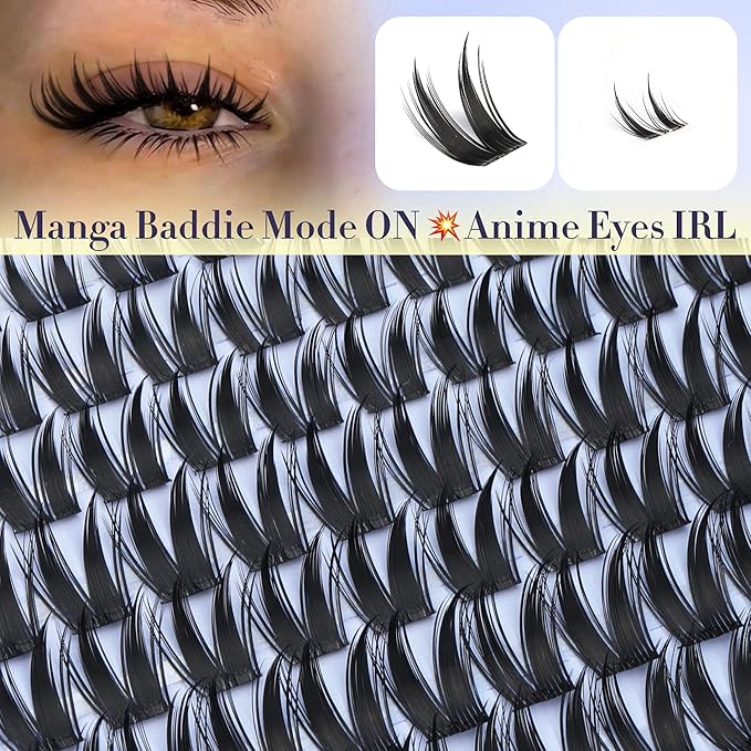 TOOCHUNAG Manga Lashes Clusters Bunny Cluster Eyelash Extensions 10-16mm Wispy Fairy Cluster Lashes Extension with Bottom Lash Clusters Clear Band False Eyelashes