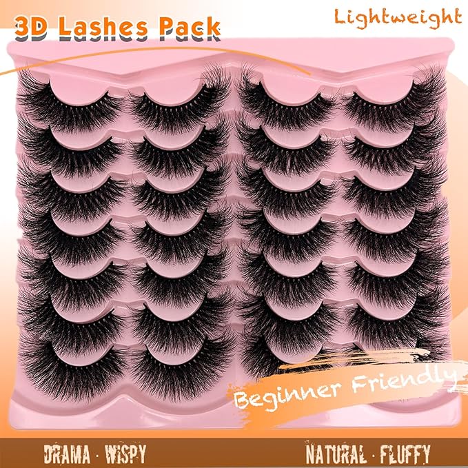 loladook Fluffy Lashes Mink Wispy Cat Eye Faux Mink Lashes Pack Soft Fake Strip Eyelashes 18mm Long Volume False Eyelashes Natural Look
