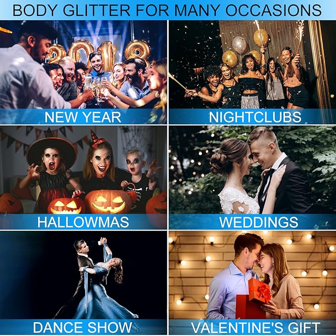 Face Body Glitter Gel Shimmer Makeup for Hair Clavicle Arm Nail Eyeshadow, Long Lasting Waterproof Holographic Mermaid Sequins for Outfit Rave Festival Party, 1.35oz, Luminous Blue