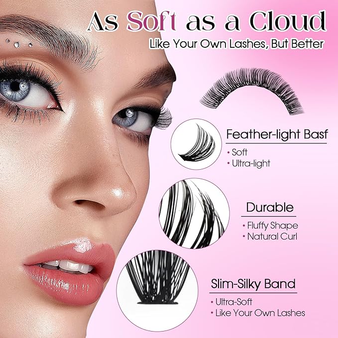 Natural Lash Clusters Kit Packs: Wendy, 1078Pcs, 40D, 60D, 60D, 80D, D Curl, 10-18mm Mixed, Soft, Cat Eye, DIY Eyelash, Individual, Fake Lashes, Bulk Pack