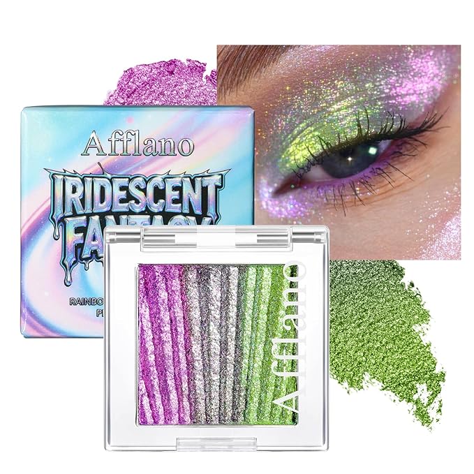 Afflano Chameleon Iridescent Eyeshadow, Multichromatic Duo Chrome Eyeshadow High Color Payoff, Holographic Sparkly Glitter Eye shadow Rainbow Makeup, Half Magic Eyeshadows for Party, Daily Makeup #04
