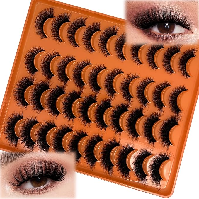 Mink Lashes Cat Eye 3D Faux Mink Fluffy Eyelashes 18mm Dramatic Volume Fake Cat Eyelashes Full Strips Lash C Curl False Lashes Strips Mink Lash Pack 20 Pairs 2 Styles Mixed YH312