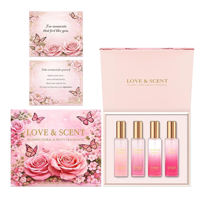 Perfume Gift Set for Women, 4 x 20ml Eau de Parfum Spray, Floral & Fruity Fragrance Set (Elegant, Confidence, Romantic, Lively), Travel Size Perfume, Gifts for Women, Wife, Girlfriend & Mom