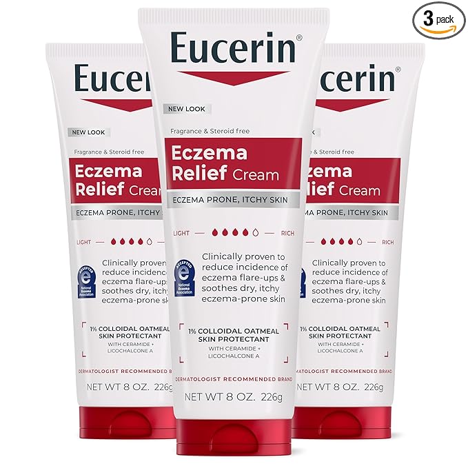 Eucerin Eczema Relief Cream, Full Body Lotion for Eczema-Prone Skin, Moisturizing Eczema Cream, Body Moisturizer, Multi-Pack, 8 oz. Tube (Pack of 3)