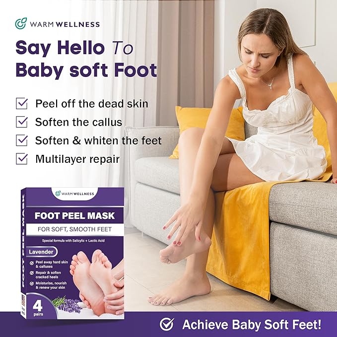 Foot Peeling Mask – Lavender Exfoliating Treatment Booties for Callus Removal & Renewal of Dry, Cracked Feet – Dermatologist-Inspired Moisturizing Spa Therapy for Men & Women (Lavender 4 Pairs)