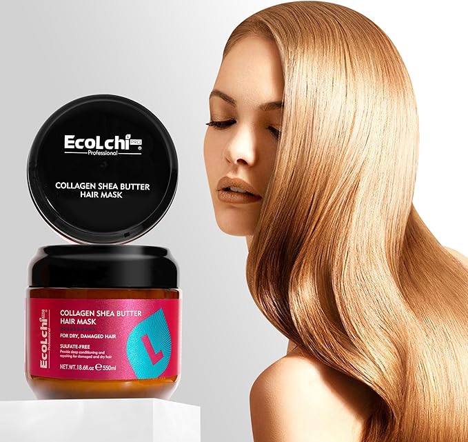 Collagen Shea Butter Hair Mask Deep Repair Conditioning Collagen Shea Butter Hair Treatment for Dry and Damaged Hair All Hair Types 18.6 oz 550ml | Sulfate-free