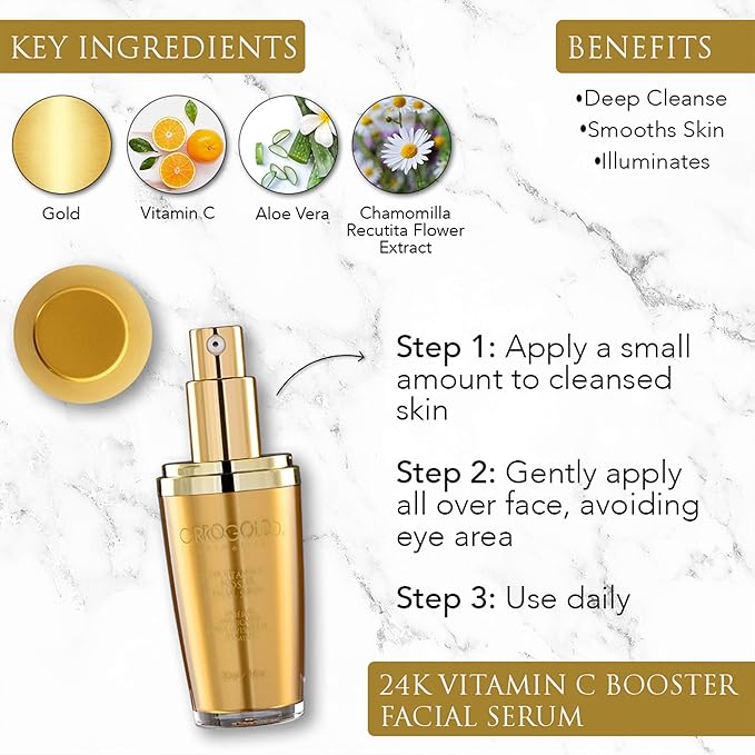 OROGOLD 24K Vitamin C Facial Serum - Anti Aging Face Serum with Gold - Improves Appearance of Fine Lines and Wrinkles - Contains Vitamin C, Vitamin E, Vitamin A - 1 Fl. Oz.