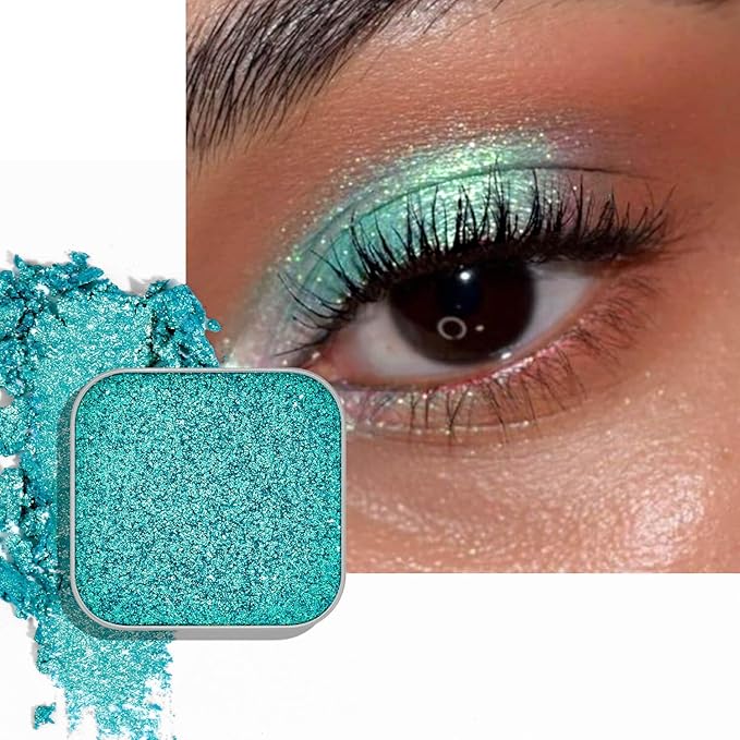 Duochrome Chameleon Eyeshadow, Blue to Gold Iridescent Shift, Cream-to-Powder High Pigment, Zero Fallout Metallic Shimmer, Long Wear Eye Makeup, Fits Magnetic Makeup Palettes (Mermaid Flip)