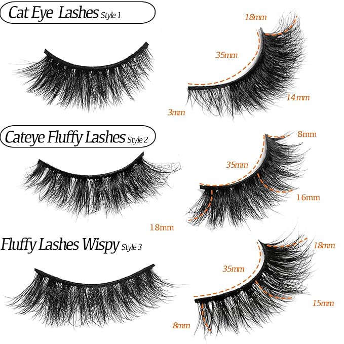 Mink Lashes Fluffy Natural Cat Eye Strip Lashes Pack Wispy C Curl 3D Cateye False Eyelashes Natural Look Faux Mink Eyelashes Bulk