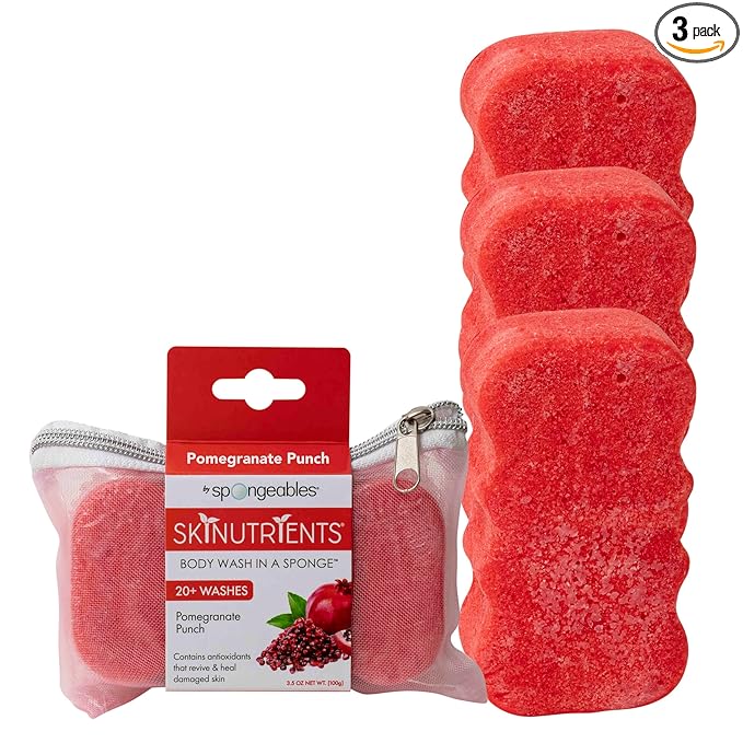 Spongeables Body Wash in a 20+ Wash Sponge, Pomegranate Punch, 3 Count