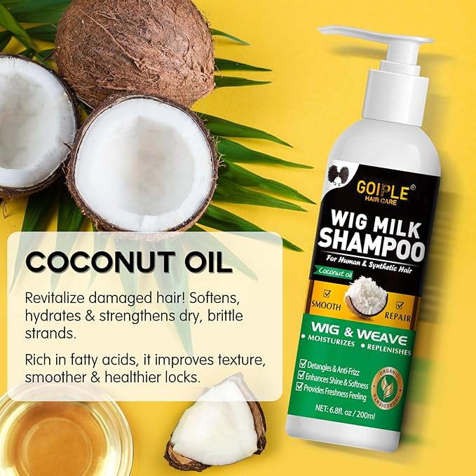 Wig Shampoo for Synthetic Wigs & Wig Milk Spray for Synthetic Hair, Detangle and Anti-Frizz, Hydrates & Moisturizes Synthetic Wig Shampoo, Conditioner＆Detangler 2 in 1 Moisturize Spray Detangler Brush