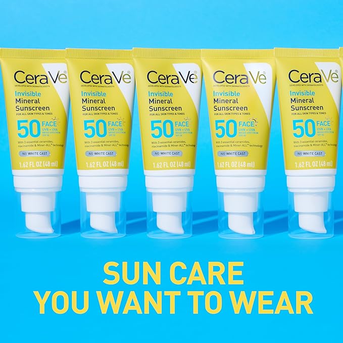 CeraVe Invisible Mineral Sunscreen SPF 50, Face Sunscreen for Sensitive Skin With Zinc Oxide & Titanium Dioxide, Vitamin E + Niacinamide + Ceramides, Oil Free, Travel Size 1.62 oz