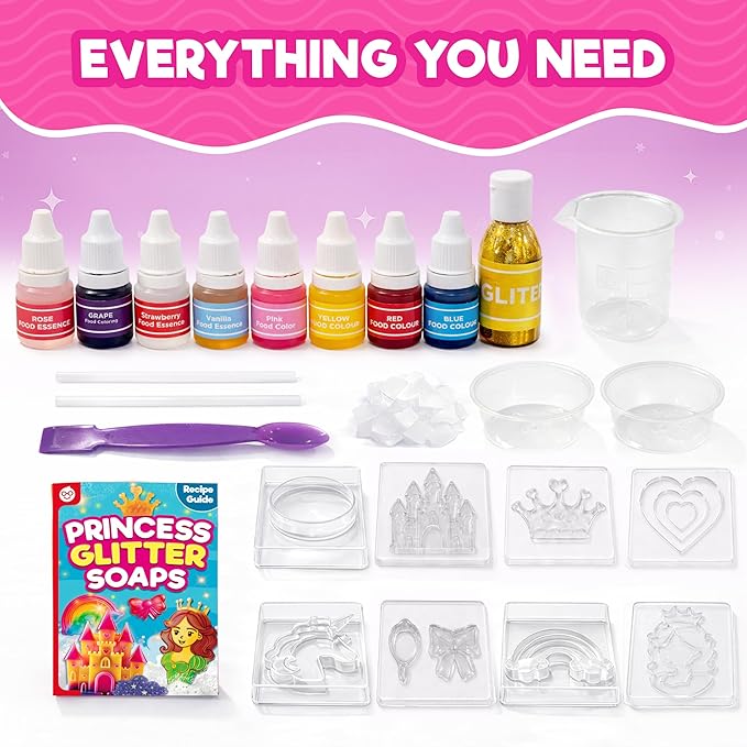 Doctor Jupiter Princess Glitter Soap Making Kit for Kids, DIY Crafts for Girls Ages 4-5-6-7-8 | Princess Toys, Birthday Gift Ideas for 4+ Year olds | 25+ Soap Recipes