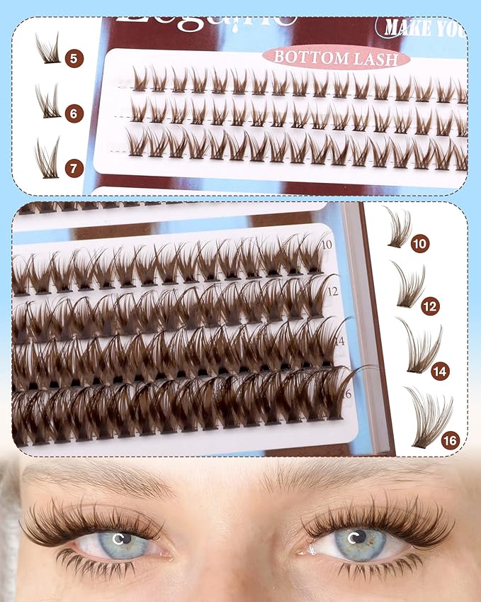 Brown Lash Clusters With Bottom Eyelash Clusters Natural Look Cluster Eyelash Extensions 300Pcs Brown Wispy Lash Clusters D-Curly Individual Lashes 10-16MM by Zegaine