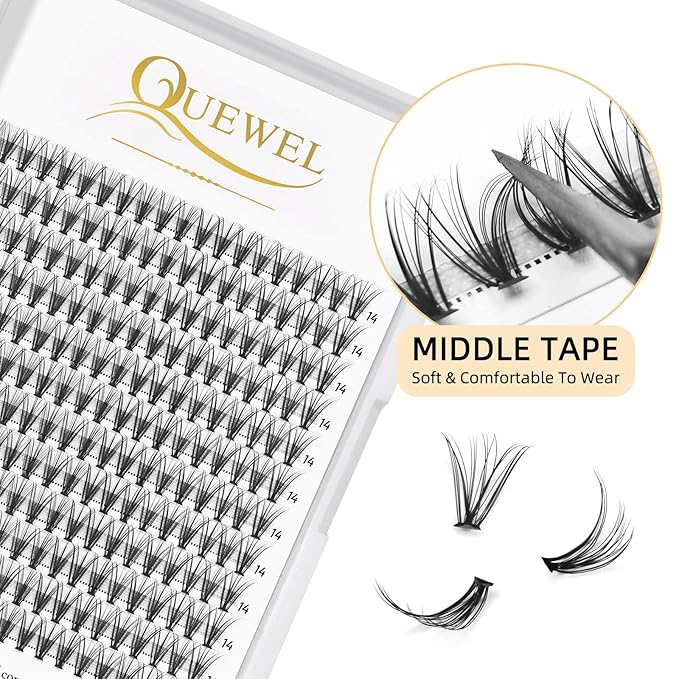 QUEWEL Cluster Lashes 240Pcs Individual Lash 20D 0.07D Curl 14mm Knot-Free Lash Extensions Clusters Lashes Soft&Natural False Eyelashes Individual DIY Eyelash Extension at Home(20D 0.07D 14)