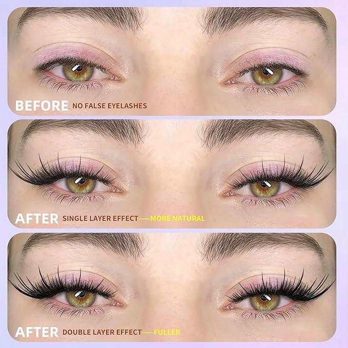 EYDEVRO Wispy Lash Clusters Fairy Eyelash Clusters Natural Cluster Lashes with Spikes LC Curl Fox Eye Cat Eye Lashes Manga Lashes 120Pcs Reusable Premapped Cluster Eyelash Extensions Individual Lashes