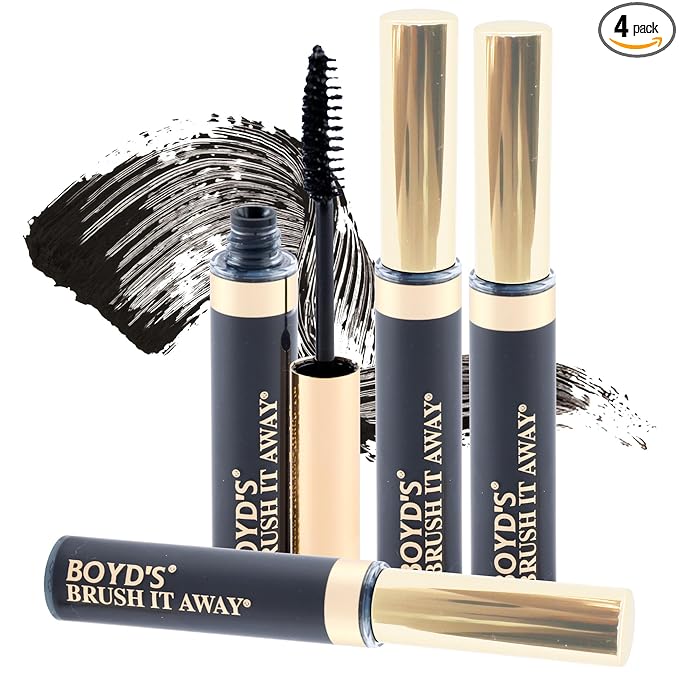 Boyd’s Brush It Away | Grey Hair Root Touch Up for Women & Men | Temporary Hair Color Mascara | Quick-Dry Water-Resistant Concealing Formula | Black, 4-Pack