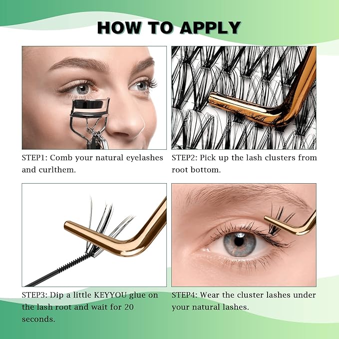 KEYYOU Lash Clusters 300pcs Individual Lashes, 30D 0.07D Curl 9-18MIX DIY Eyelash Extension, Soft & Natural Volume Cluster Lashes with Large Tray