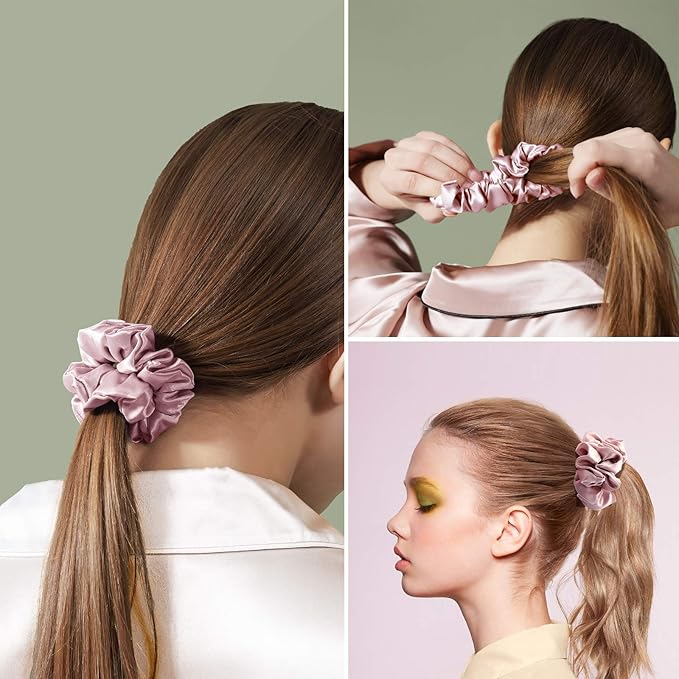 MTSNOO 100% Pure 22 Momme Mulberry Silk Scrunchies for Hair & Sleep, 4 Pack, for Women & Girls, Rosy Pink