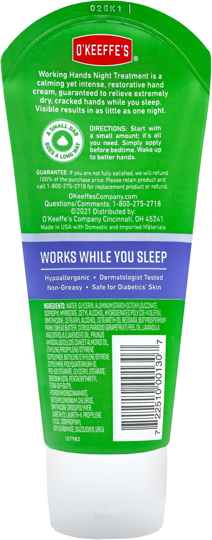 O'Keeffe's Working Hands Night Treatment Hand Cream; 3 oz Tube; (Pack of 5)
